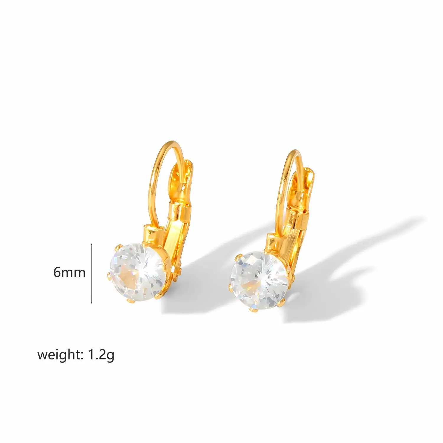 1 paire de boucles d'oreilles à tige géométriques simples de style classique en acier inoxydable plaqué or 18 carats avec zircon pour femmes h5 Image2